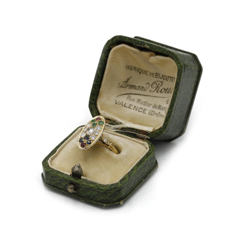 Bague 57 Bague - Or jaune diamants, émeraudes, saphirs et rubis. 58 Facettes 1034