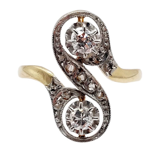 Bague 51 Bague toi et moi antique or jaune, diamants, monture à enroulement (circa 1900) 58 Facettes A05284