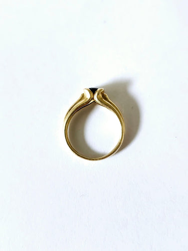 Bague 53 Bague godronnée en or jaune 18k saphir bleu et diamants 58 Facettes