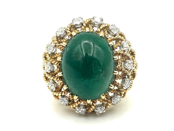 Bague 53 GÜBELIN. Bague vintage or. émeraude 10ct et diamants 58 Facettes