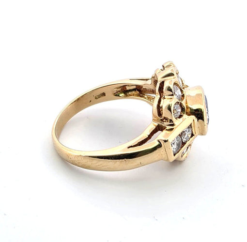 Bague 55 Bague en or jaune des années 1950 avec saphir et diamants 58 Facettes