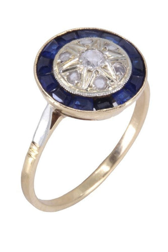 Bague 56 BAGUE ART DÉCO SAPHIRS BLEUS ET BLANCS 58 Facettes 087311