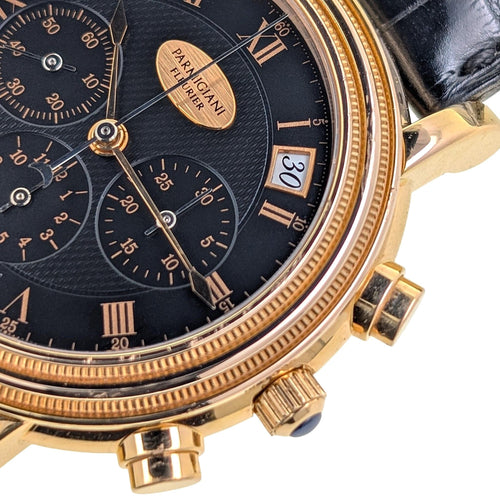 Montre Parmigiani Fleurier - Montre Toric Chronographe Date Or Rose réf. 361 Zenith El Primero 400 Cadran Guilloché Grain d'Orge Noir 58 Facettes