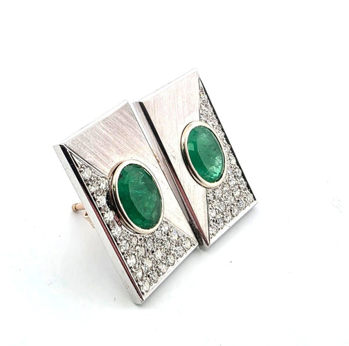 Boucles d'oreilles Boucles d'oreilles en or blanc et jaune 18 carats avec émeraudes et diamants 58 Facettes