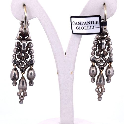 Boucles d'oreilles Boucles d'oreilles catalanes anciennes en or jaune et argent avec grenats naturels 58 Facettes