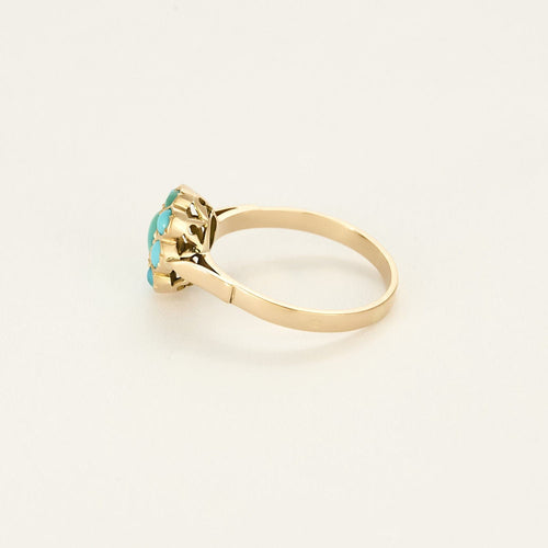 Ring 55 Yellow gold flower ring with turquoise stones 58 Facettes MONTE0352