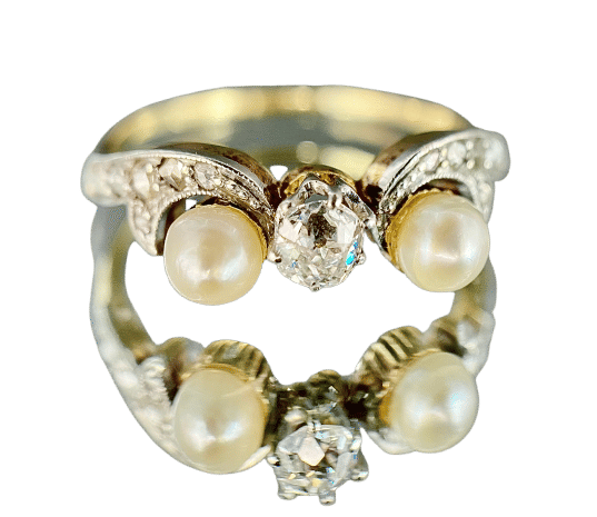 Bague 60 Bague Art Nouveau décor de fleur de Lys en argent sur or 58 Facettes