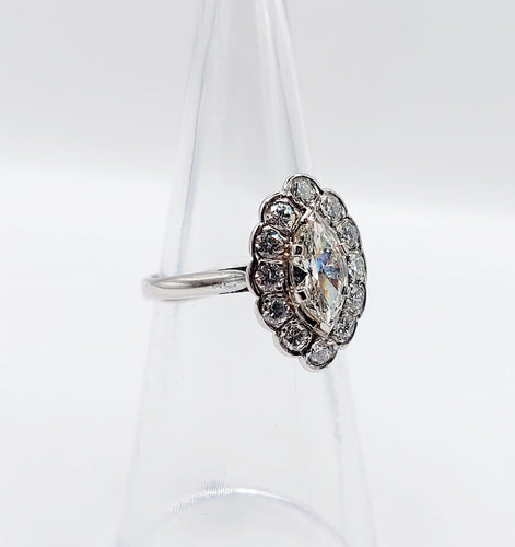 Bague 50 Bague marquise Art Déco or blanc, diamants 58 Facettes A05282