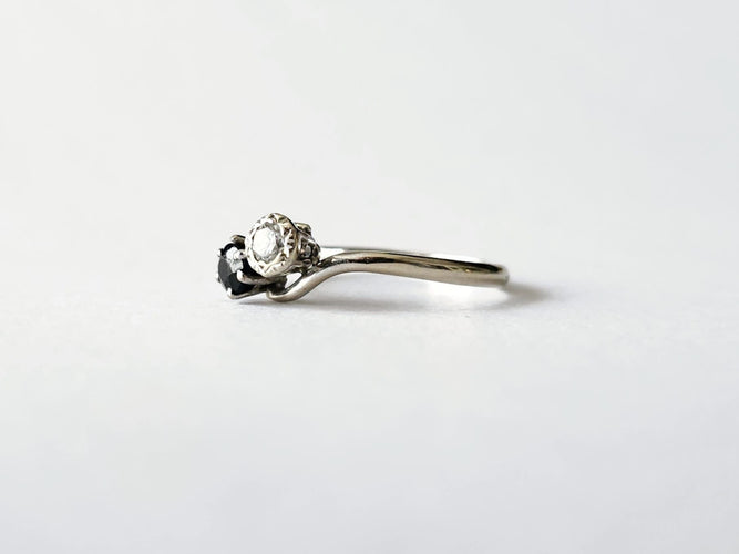 Bague 53 Bague toi et moi en or blanc 18 k avec diamant et saphir 58 Facettes