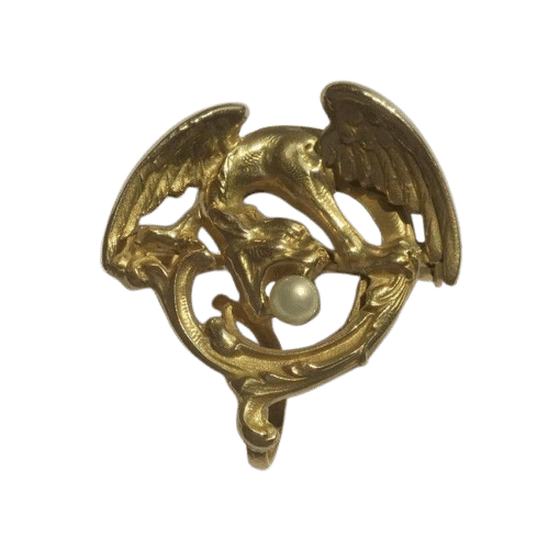 Broszka Chimera ze złota żółtego i pereł