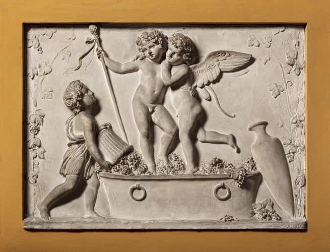 Pendentif Broche/pendentif camée victorien avec médaillon représentant Cupidon et Bacchus foulant des raisins, automne d'après Thorvaldsen 58 Facettes 21130-0149