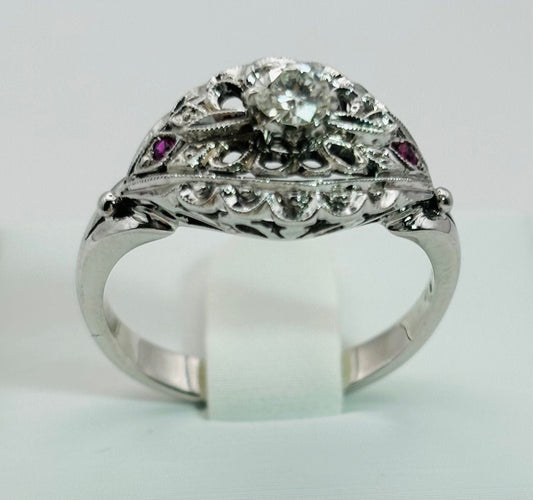 Bague 57 Bague Art Déco avec diamants et rubis 58 Facettes 50193