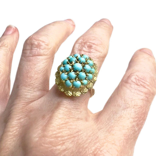 Bague SORTIJA DISEÑO RETRO ÉPOCA 1940 de ORO 18 kts con TURQUESA 58 Facettes A2626(872)