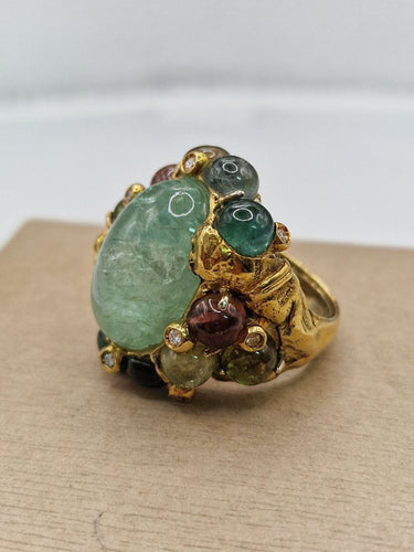 Inel Misani din aur galben și cabochon de smarald 