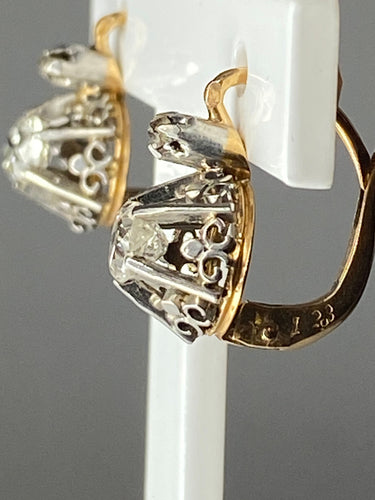 Boucles d'oreilles Boucles d’oreilles en or 18ct dites dormeuses en diamants vers 1900 58 Facettes