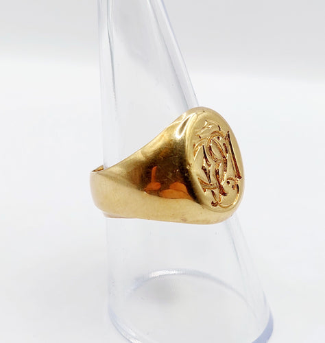 Bague 55 Chevalière antique or jaune monogrammée RC 58 Facettes A05722