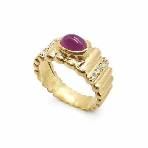 Bague Bague or jaune rubis et diamants 58 Facettes