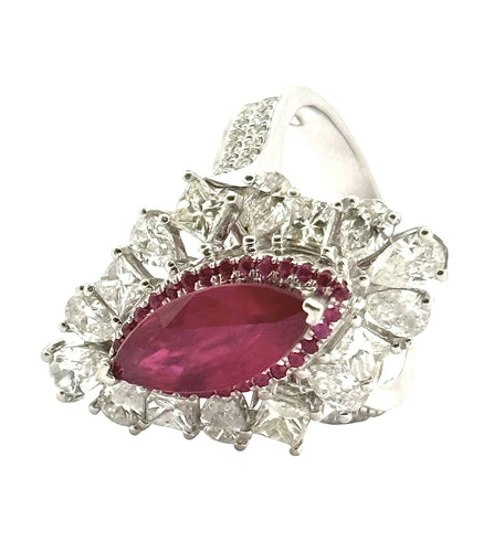 Bague 55 Bague marquise en or , diamants et rubis naturel 58 Facettes