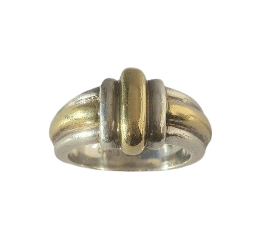 Bague 47 Christofle - Bague jonc vintage godrons en or 18k et argent 58 Facettes