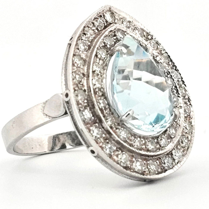 Bague 53 Anneau d'or blanc Aquamarine et diamants 58 Facettes