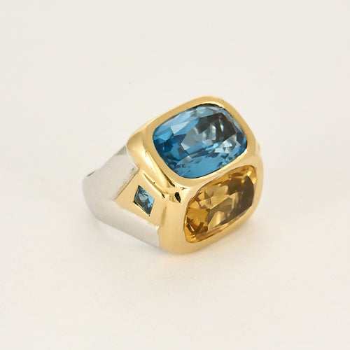 Bague 55 MARINA B - Bague bicolore or jaune et or blanc topaze citrine 58 Facettes
