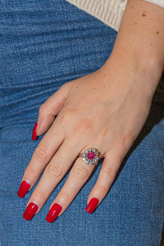 Bague 51 Bague Marguerite Or blanc, Platine Rubis, Diamant 58 Facettes 2830634CN