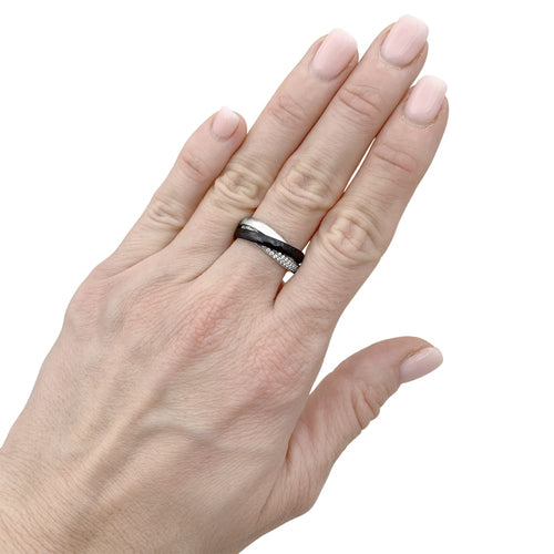 Bague 52 Bague Cartier, "Trinity", or blanc, céramique noire, diamants. 58 Facettes 35250