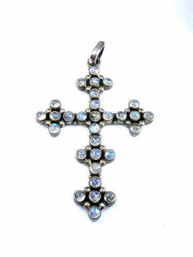 Croix en argent et pierres de lunes 58 Facettes AB542