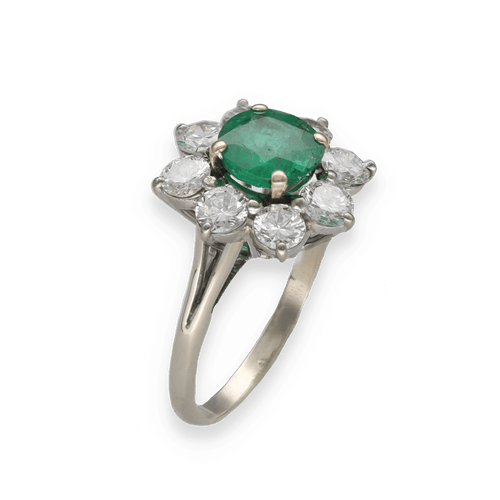 Bague 51 Bague en or gris 18K avec émeraude de Colombie 1,00 ct et 1,60 ct de diamants – Vers 1970 – Taille 51-52 58 Facettes