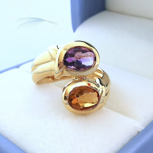 Bague 52 Bague Toi et Moi Améthyste et Citrine Or Jaune 18 K 58 Facettes AA 1711
