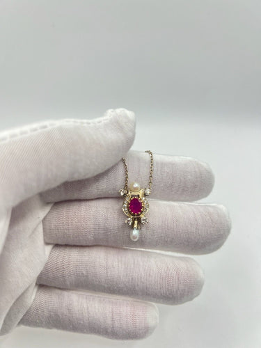 Collier Collier vintage or perle et rubis 58 Facettes