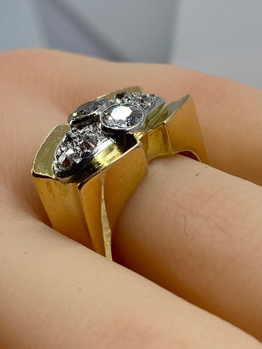 Prsten Tank ze žlutého zlata 18 karátů a Platina osazený diamanty 