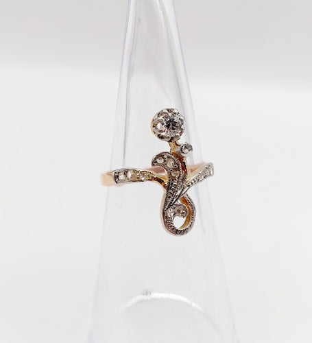 Bague 47 Bague duchesse antique en or rose 18k et platine, diamants taille rose 58 Facettes A06404