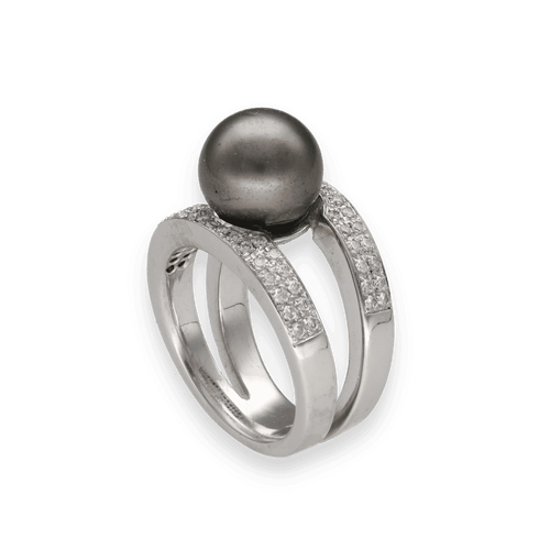 Bague 53 Bague en or gris 18K avec perle grise et 0,60 ct de diamants G-VS - Vers 2000 - Taille 53 58 Facettes FB10691