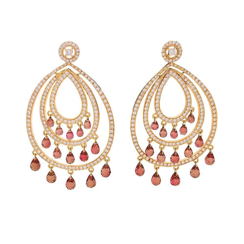 Boucles d'oreilles Pendants d'oreilles, or rose, diamants et tourmalines. 58 Facettes 33801