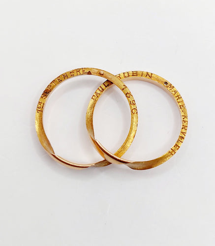 Bague 55 Alliance jumelées victorienne or rose gimmel (circa 1896) antique 58 Facettes A05213