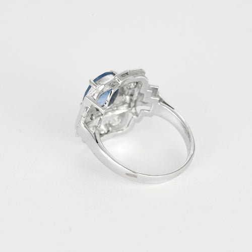 Bague 56 Bague style Art Déco saphir de Ceylan diamants 58 Facettes