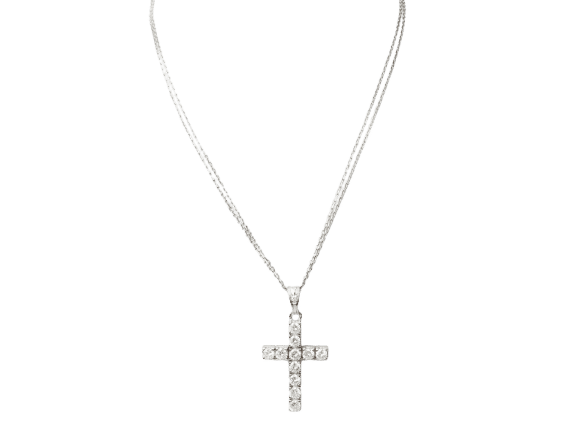 Collier collier croix vintage en or blanc et diamants 58 Facettes 32868