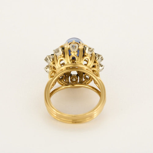 Bague 55,5 Importante bague en or jaune, or blanc, diamants et saphir de synthèse 58 Facettes BIA1089X2