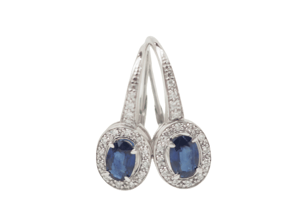 Boucles d'oreilles Boucles d'oreilles dormeuses en or blanc, saphir et diamants 58 Facettes 7313