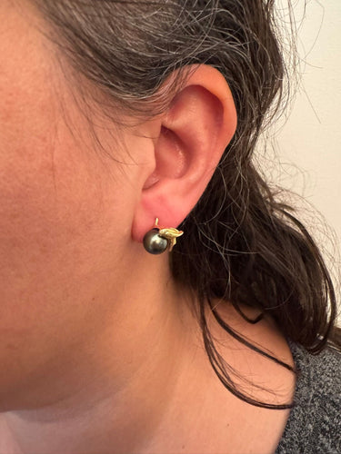 Örhängen i gult guld och Tahitipärlor 