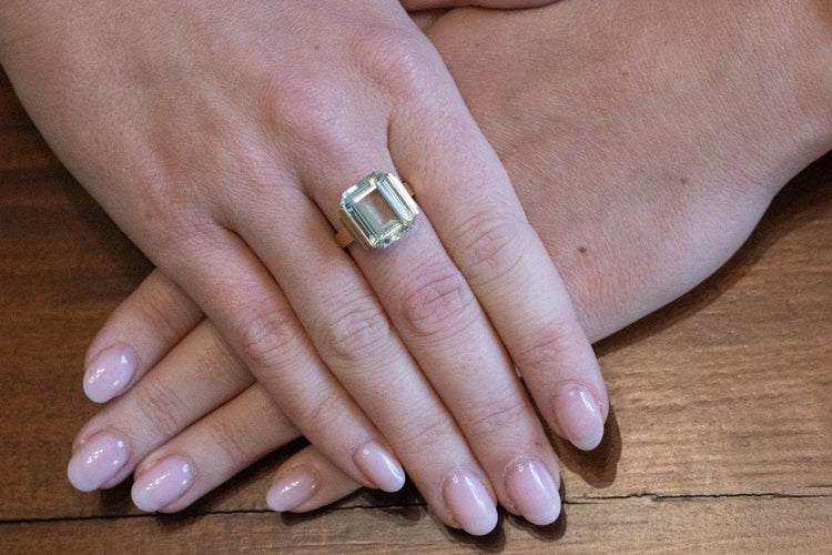 Bague 52 Bague ancienne aquamarine 8,50 ct en or jaune, Suède 1942 58 Facettes 11622