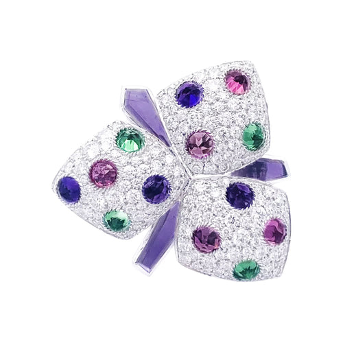 Bague 55 Bague Cartier, "Caresse d'Orchidées", or blanc, diamants, pierres de couleurs. 58 Facettes 33024