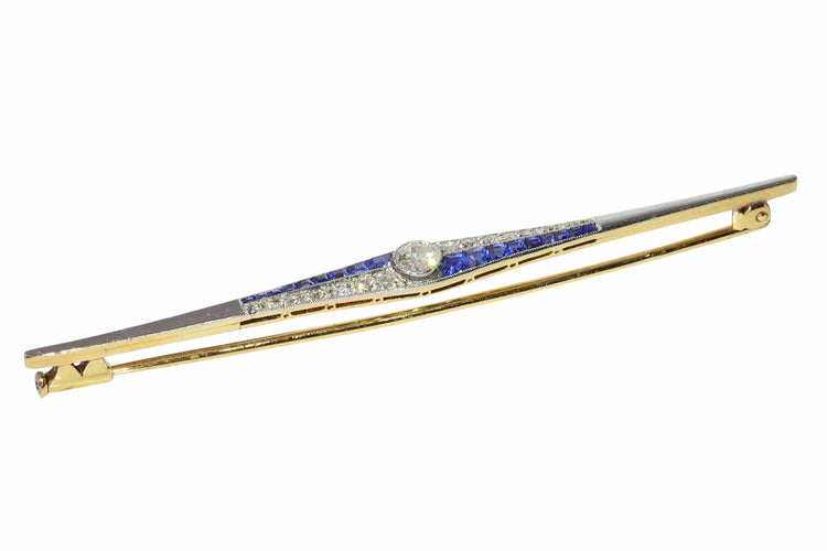 Broche Broche barre Art déco hollandaise avec diamants et saphirs, vers 1920 58 Facettes 25141-0140