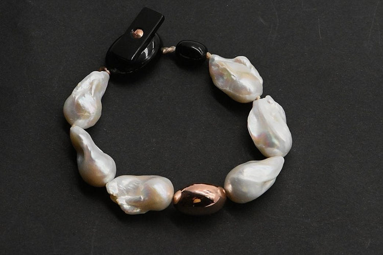 Bracelet Bracelet Perles Baroques et Perles Or Rose 58 Facettes