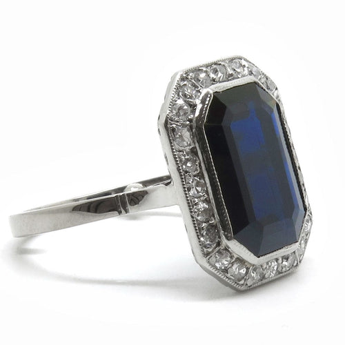 Bague Bague Octogonale Art Déco en Saphir et Diamants 58 Facettes
