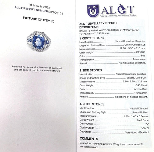 Bague Superbe bague en or blanc massif 18 carats avec saphir naturel et diamants 58 Facettes