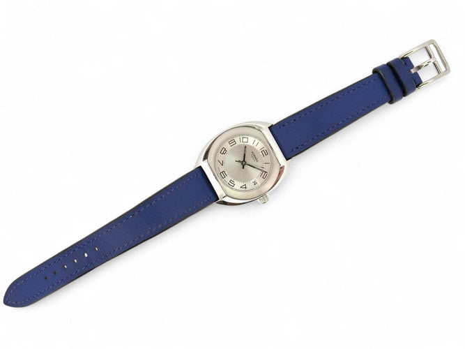 Montre vintage montre HERMES espace es2.210 quartz 33 mm acier cuir +pochon blue 58 Facettes 270283