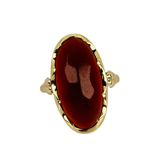 Bague 57.5 Bague solitaire en or jaune, cabochon ovale en cornaline facettée de 8 carats 58 Facettes 2501102