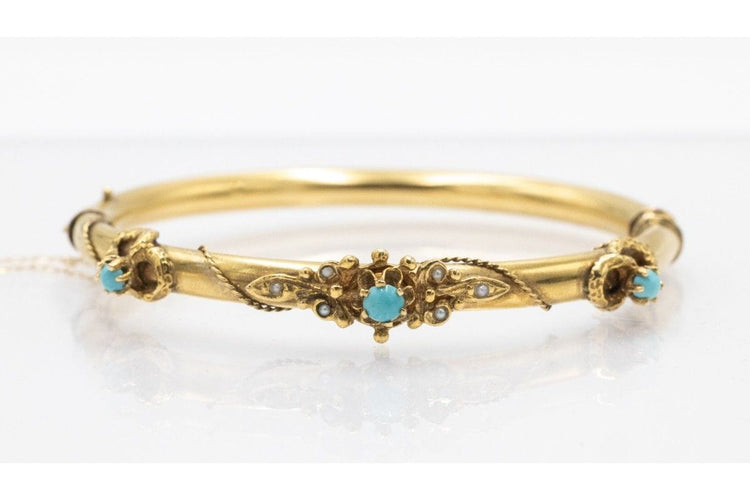 Bracelet Bracelet en or jaune avec turquoises et perles, début du XXe siècle 58 Facettes 11160